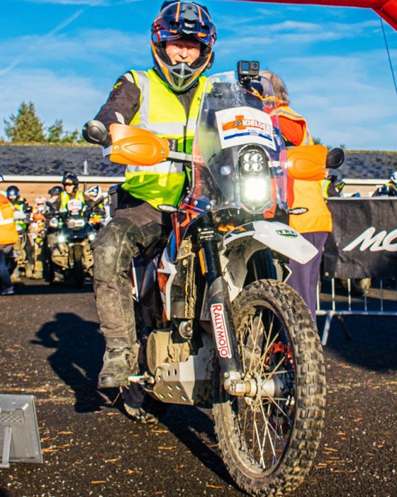 Steve on his KTM 690 rally bike at the start of a rally in Kielder